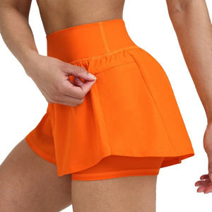 Short personnalisé double couche taille haute avec poche zippée Short léger en polyester pour la course à pied Jogging Yoga Short pour femme 2026 - Product Image 5