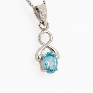 Collar con Colgante Minimalista Hecho a Mano para Mujer, Topacio Azul, Corte Ovalado, Chapado en Rodio, Plata de Ley, 1.75g, Uso Diario - Product Image 3