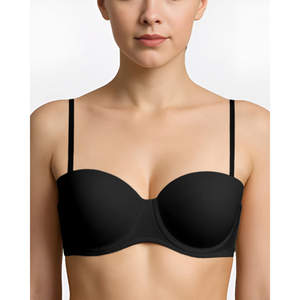 Sujetador sin Tirantes 520 con Agarre de Silicona para Mujer, Cómodo, Delgado, con Cierre Frontal, Sin Varillas, Acolchado, Transpirable, con Logotipo, Copa Beige/Negro, Varias Tallas - Product Image 3