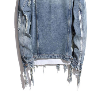 Vêtements de mode vintage délavés en denim déchiré pour hommes, vestes d'extérieur, manteaux en jean brodés personnalisés avec poches pour hommes - Product Image 5