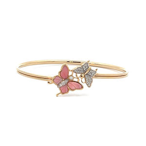 Bracelet en or jaune 14 carats avec coquille de conque rose, papillon et diamants |   Bijoux fins sur mesure OEM |   Quantité minimum de commande : 1 pièce - Product Image 1