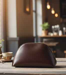 Bolsa de Maquillaje de Cuero Marrón Premium, Bolsa de Cosméticos de Viaje con Cierre, Estilo Minimalista, Regalos de Lujo para Mujer - Product Image 1