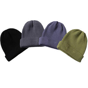 Wholesale <b>Plain</b> Knitted Beanie <b>Cap</b> with Custom Embroidered Logo Warm Winter Acrylic Hat - Product Image 1