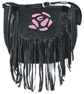 HMB-2300D Women's Vintage Saddle Shape <b>Small</b> Shoulder <b>Bag</b> Rose Model Flower Pouch Fringes Leather Cotton Lining <b>Travel</b> - Product Image 3