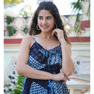 Indigo Floral Swing Dress Patch Print XL Hasta la rodilla Vestido de fiesta de moda para mujeres Vestidos casuales para uso en el club en casa Temporada de primavera - Product Image 4