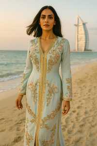 ผ้าโปร่งปักลายดอกไม้ทำจากผ้าโปร่งและลินินทำจาก3D ลายดอกไม้คริสตัลแบบเรียบง่ายพร้อมลูกปัดหรูหรา - Product Image 3