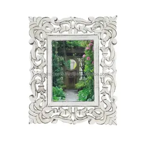 Antike weiße Farbe geschnitztes Design Foto rahmen für Wandbehang nach Hause dekorative Holz Bilderrahmen Holzmalerei Rahmen