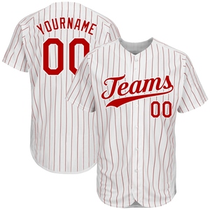 Vente en gros directe OMMIZ INDUSTRY Maillot de baseball authentique personnalisé à rayures rouges et blanches - Product Image 1