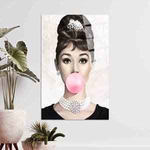 ออเดรย์ เฮปเบิร์น ภาพพิมพ์บนผ้าใบลายหมากฝรั่งสีชมพู - ภาพพิมพ์ตกแต่งผนังสุดหรู, ศิลปะบนกระจกนิรภัย - Product Image 1