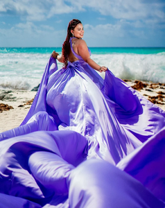 Vestido volador de satén suave Superior para sesión de fotos largo fluido para mujeres pre boda Baby Shower vestido de sesión de fotos - Product Image 3