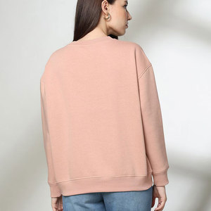 Suéteres lisos de algodón 100%, sudadera superior de gran tamaño de manga larga para mujer, sudadera recortada cálida sólida a la moda - Product Image 3