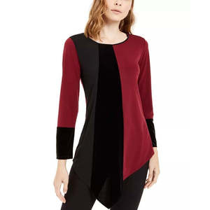 Top da donna in maglia colorblock con orlo asimmetrico - Alfani Wine - Product Image 1