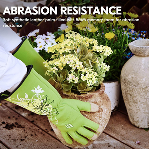 QST ถุงมือทำสวนแขนยาวสำหรับผู้หญิง, ถุงมือหนังสังเคราะห์ถุงมือทำงานทนทานต่อการเสียดสีระบายอากาศ - Product Image 4