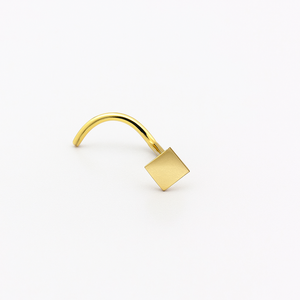 Suministro de fábrica 14K Real oro sólido nariz Stud 18G poste curvo diseño cuadrado plano hipoalergénico Piercing fino joyería al por mayor - Product Image 1
