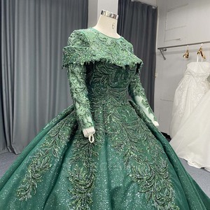 Robe de soirée longue ANY267, à sequins, à manches longues, motif en dentelle verte, pour soirée de gala - Product Image 4