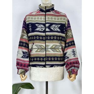 Suéter tipo bolero con cremallera, estilo geométrico azteca de diamantes, cálido y cómodo para otoño e invierno, mezcla de lana de yak, con cuello alto. - Product Image 1