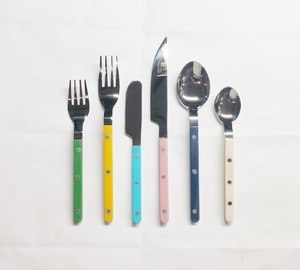 Ensemble de couverts réutilisables Bistrot multicolores en acier inoxydable avec finition argentée polie, service de table 6 pièces pour la cuisine - Product Image 1