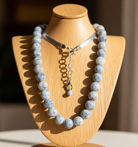 Femme 18 pouces argent 925 serrure noué à la main Design accessoire de mode à la mode guérison naturel aigue-marine pierre perlée cadeau - Product Image 5