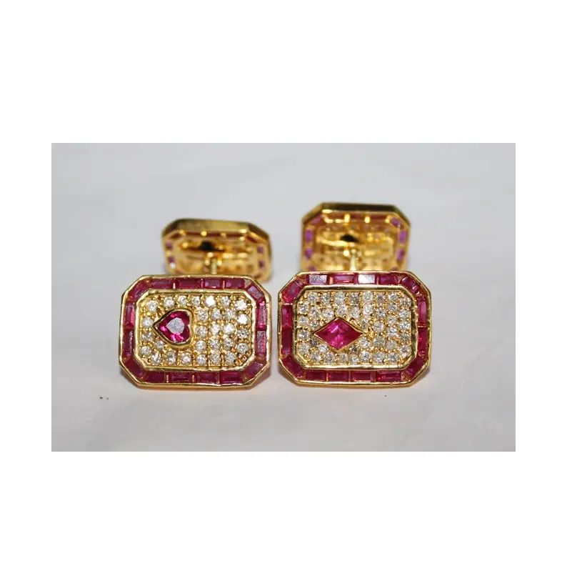 Meest Verkochte 2.90 Ctw Diamant 14K Geel Goud Robijn Zwart Email Man Manchet Link Verkrijgbaar Tegen Bulk Prijs