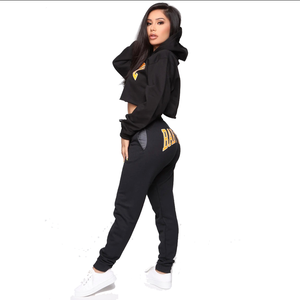 Ensemble de survêtement unisexe en coton anti-rétrécissement pour femme, grande taille, avec logo personnalisé, haut court, vente chaude, couleur unie, vente en gros de vêtements d'hiver - Product Image 2