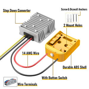 Convertisseur abaisseur de tension 20V vers 12V compatible avec la batterie <span class=keywords><strong>Dewalt</strong></span> 20V, <span class=keywords><strong>adaptateur</strong></span> de batterie pour roue électrique, régulateur de tension 240W - Product Image 2