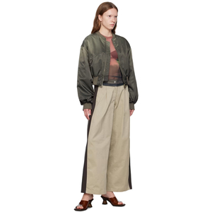 Chaqueta Bomber Corta Verde Oliva para Mujer, Manga Larga, Cierre de Cremallera, Cuello Alto, Nailon Tejido, Chaqueta de Otoño para Mujer - Product Image 5