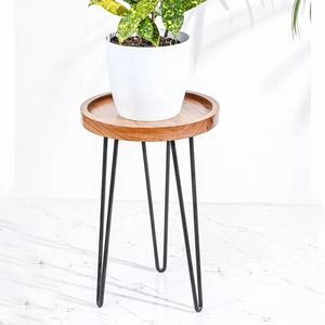 Minimalist Modern Brown Textured Durable Wooden Plant Stand 8x15inch (dxh) Size Eco-friendly - Product Image 3