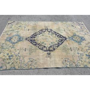 Alfombra turca vintage Beige azul 5,3X8,1 pies clásica área grande lana látex respaldo Rectangular Patchwork para pasillo habitación alfombra - Product Image 3