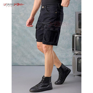 Pantalones cortos vaqueros casuales de corte clásico para hombre con cremallera y detalle de bolsillo lateral con textura lavada - Product Image 3