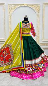 Nouveau Lehenga Choli de créateur en tissu de coton mousseline épais avec imprimé numérique et travail de miroir, séchage rapide, idéal pour les fêtes et les mariages - Product Image 2