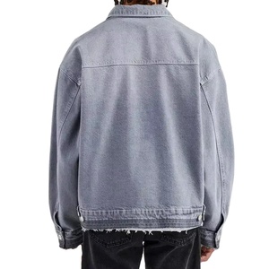 Winter Men's Denim Jacket Custom Design Wholesale Price Customize Distressed Front Logo - Product Image 2