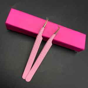 Pinzas para pestañas injertadas con caja, acero inoxidable sostenible, ángulo de 90 /45 grados, pinzas para extensión de pestañas recubiertas de Color personalizado - Product Image 3
