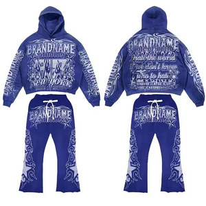 Survêtement unisexe avec broderie délavée à l'acide logo personnalisé 100% coton Streetwear à manches longues à la mode ensemble deux pièces hiver OEM - Product Image 2