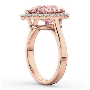 Bague de fiançailles en or rose 14 carats 4,74 carats, coupe poire tendance, halo de morganite, incrustation de diamants, plaqué or 18 carats, accessoires de bague en alliage tendance - Product Image 3