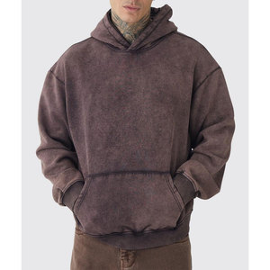 Sweat-shirt à capuche en molleton de coton épais pour homme, délavé à l'acide, avec poche kangourou, style streetwear décontracté - Product Image 1
