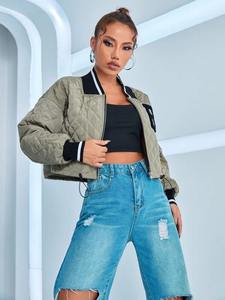 Blouson Bomber Matelassé Décontracté pour Femme Automne Hiver 2026, Style Universitaire Brodé à Manches Longues et Respirant - Product Image 5