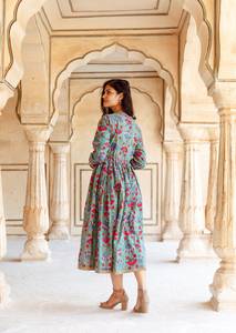 Robe midi Panchami artisanale en coton bohème, imprimée à la main, décontractée, pour les occasions spéciales - Product Image 4