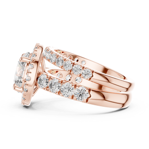 Bague Aurielle Royale en or rose 18 carats avec halo de diamants ronds et sertissage à griffes pour anniversaire de femme - Product Image 3