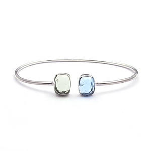 Green amethyst gemstone bangle <b>bracelet</b> jewelry silver plated rectangle shape pair gemstone handmade adjustable jewelry for her - Product Image 6