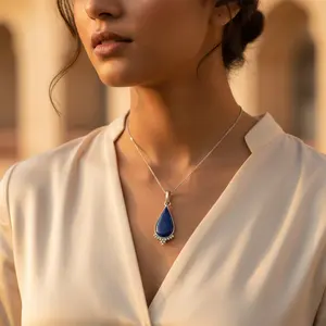 Colgante de Plata 925 con Forma de Lágrima y Lapislázuli, Hecho a Mano, con Diseño de Animal en Oro Rosa, para Mujer, Joyería de Oro, Material Principal - Product Image 2