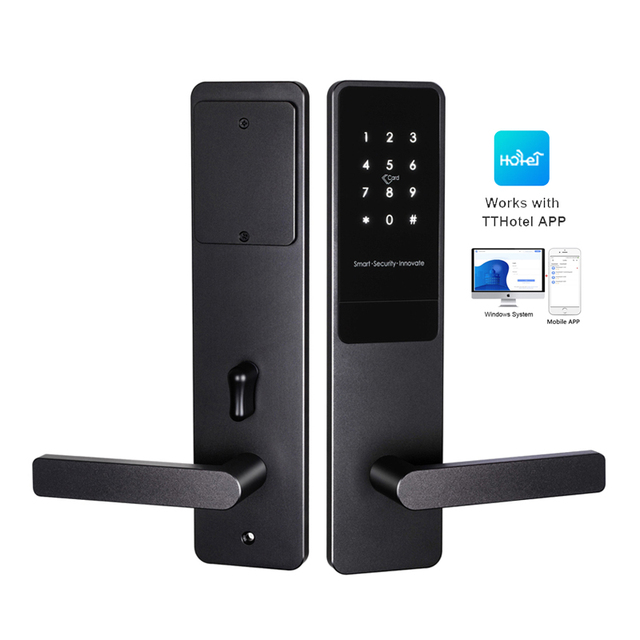 High-Class Keyless Entry Smart Door Lock System TThotel App Controlled Digital Key Card Password WiFi/ Cloud Wood Door