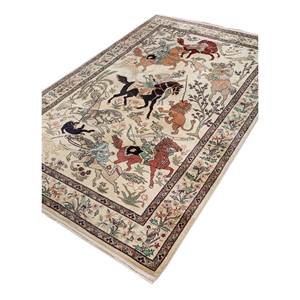 พรมขนสัตว์ถักมือ Aalam สีเบจและสีน้ำตาล สไตล์โบโฮ ขนาด 9x12 ฟุต รูปทรงสี่เหลี่ยมผืนผ้า สำหรับห้องนั่งเล่นหรือทางเดินในบ้าน ความหนา 10 มม. -Pae-5325 - Product Image 2