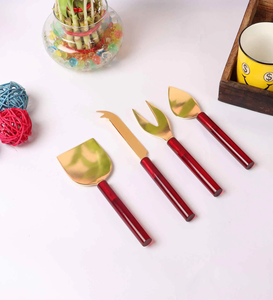 Set of 4 High Quality Red Stainless Steel Cheese <b>Knives</b> Modern Design Metal Fork and Spoon for Home Hotel Restaurant Use - Product Image 6