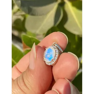925 <b>Silver</b> <b>Necklace</b> Freshwater Pearl Oval Moonstone Princess Cut Geometric Design Rhodium Bezel Set Platinum Rose Gold Finish - Product Image 2