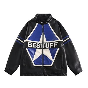 Printemps 2025 course veste en cuir véritable hommes Hip Hop à la mode haute rue manteaux fermeture éclair unisexe Vintage lettre impression Bomber Outwear - Product Image 1