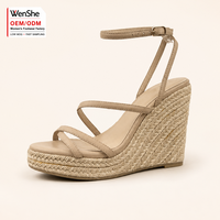 Sandales compensées espadrilles beiges pour femmes, à bride cheville, plateforme, bout ouvert, printemps/hiver/été, direct usine, logo personnalisé, faible MOQ, OEM