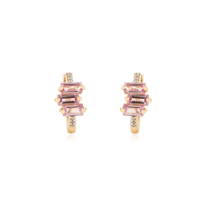 Pendientes de Aro de Oro Amarillo K14 con Zafiro Rosa y Diamantes, Diseño Minimalista, Superventas, para Chicas, Joyería al por Mayor con Piedras Preciosas - Product Image 1