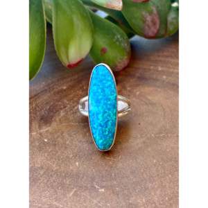 Nelson Wood <b>Blue</b> <b>Opal</b> & Sterling Silver Cushion Cut Cluster <b>Ring</b> Size 7.5 Rhodium Plated - Product Image 1
