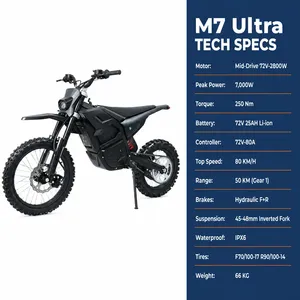 Vélo électrique tout-terrain M7 Ultra 72V 7000W 250Nm Moteur central 25AH Lithium Certifié CE UKCA Enduro <span class=keywords><strong>Adulte</strong></span> Vente en gros usine - Product Image 2