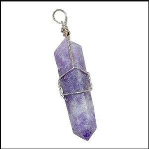 Natural Seven chakra <b>Pencil</b> Pendant, 30-35 mm, Purple, Reiki Healing Stone, Silver Chain, Unisex, Choker, Universal Fit - Product Image 5